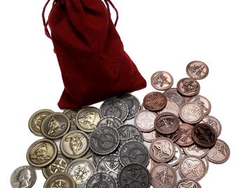 Juego de monedas piratas en bolsa burdeos (50 unidades)