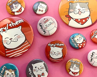 Pin de pronombre personalizado - Pronombres de gato lindos - Pin del Orgullo - Pin "Ellos/Ellas" - Insignias de pronombre - Pin no binario, "ellos/ellas", insignia de pronombre, Día del Orgullo