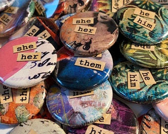 Custom Pronoun pin - collage pronouns - Pride pin - They/Them pin - pronoun badges - nonbinary pin, they/them, pronoun badge, Pride Day