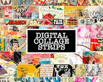 Collage Strips for Scrapbooking, Digital Washi Tape, Junk Journals, Journals, Paper Crafts