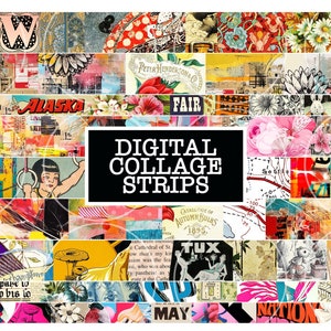 Tiras de collage para scrapbooking, cinta washi digital, diarios basura, diarios, manualidades con papel