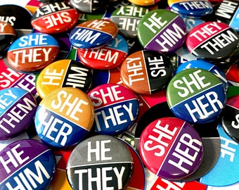 Bulk pronoun badges, back to school pronouns, Bulk pronoun pins (one-inch mini badges), pronouns for clubs, small pronoun buttons