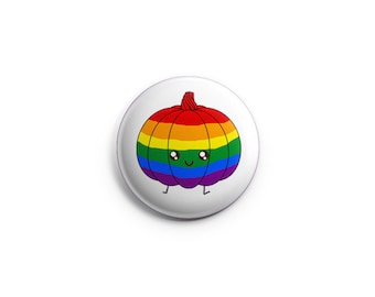 Gay & Lesbian Pride button, LGBT magnet, Rainbow flag, Pride pin, badge, LGBT pride, queer pride badge, kawaii pumpkin