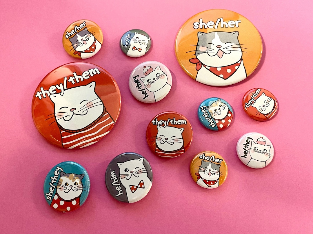 Custom Cat Pronouns Cute Cat Pronouns Pride Pin They/them Pin Pronoun