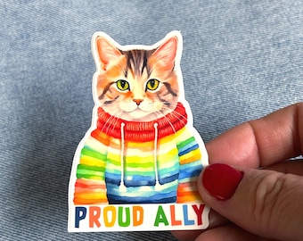 LGBTQ Ally waterproof sticker, Pride sticker, sticker for kindle, lgbtq sticker, ally cat sticker