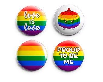 Pride buttons, Gay pride, lesbian pride, Rainbow flag, 4 pack of buttons, 1.25" pinback, gay pin, lesbian pin, gay badge, lesbian badge