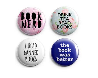 Book Lover speldknoppen set van 4 | Boekennerd, verboden boeken lezen, het boek was beter | Cadeau lezer en bibliothecaris