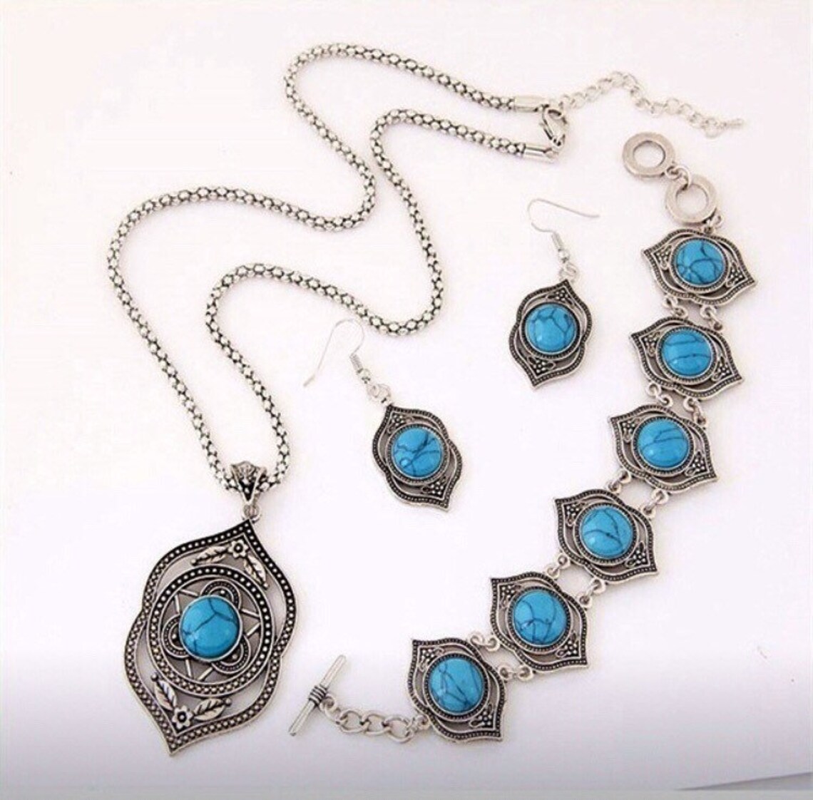 Turquoise & Sterling Silver Jewelry Set by Captivating - Etsy