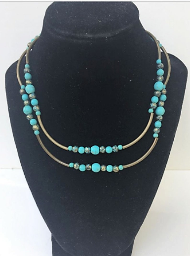 Turquoise /& Brass Stretch Bracelet Necklace Choker Anklet Bohemian-style Convertible Jewelry by Captivating Capricorn Beaded Jewelry