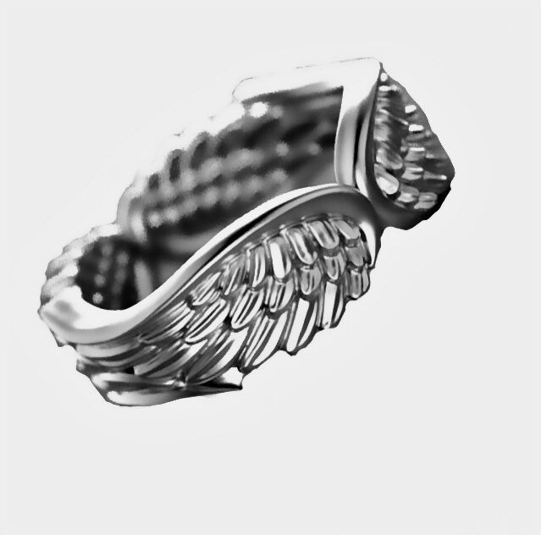Sterling Silver Angel Wings Ring Continuous Around Entire Band Memorial