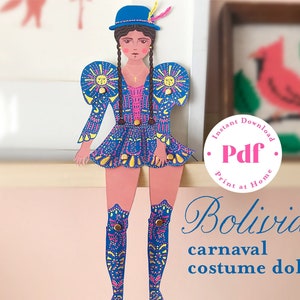 Bolivianische traditionelle Kostümpuppe bewegliche Papierhandwerk für Kind