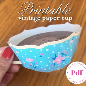 Activité imprimable de tasse à thé vintage en papier pour enfant, maison de poupée, gobelet en papier facile à fabriquer soi-même pour adulte, jouet en papier pour amateurs de thé