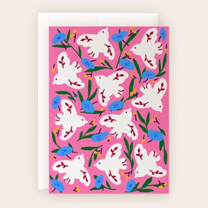 Cartão para impressão todo o ano em branco interior romântico dia dos namorados cartão de design colorido ilustrado pássaros rosa cartão multiuso dia da galantina