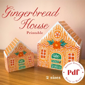 Printable paper gingerbread house 2 sizes template for kid paper toy christmas decor diy tree ornament festive winter dollhouse
