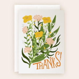 Tarjeta de Gracias para imprimir interior en blanco con plantilla de sobre con flores dibujadas a mano