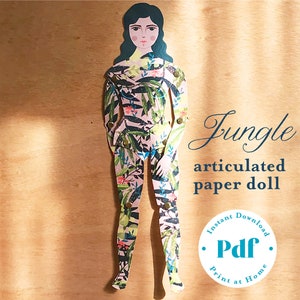 Bambola di carta artistica stampabile modello a tema giungla e piante bambola di carta articolata fai da te decorazione per la stanza degli adolescenti botanica