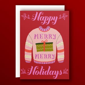 Carte de Noël imprimable intérieur vierge pull festif illustration originale carte joyeuses fêtes pull d'hiver confortable art pdf