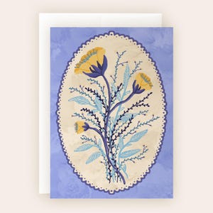 Afdrukbare kaart voor alle gelegenheden blanco interieur elegant ontwerp kaart geïllustreerd paarse bloemen lila kaart multifunctionele pdf
