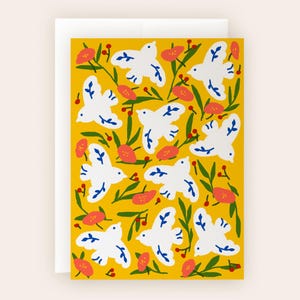 Cartão para impressão em branco interior colorido design cartão ilustrado pássaros amarelos cartão multiuso unissex cartão postal neutro