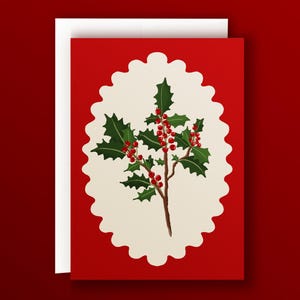 Tarjeta para imprimir navidad interior en blanco clasico diseño rojo festivo arte flores de invierno muerdago postal imprimible navidad