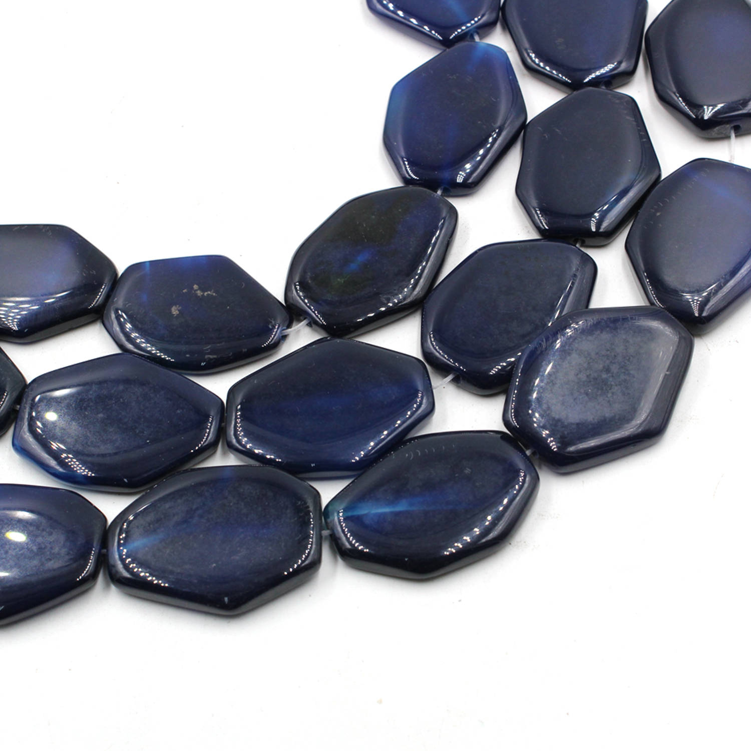 Natural Navy Blue Agate Gemstones Slice Beads Necklace Jewelry Etsy