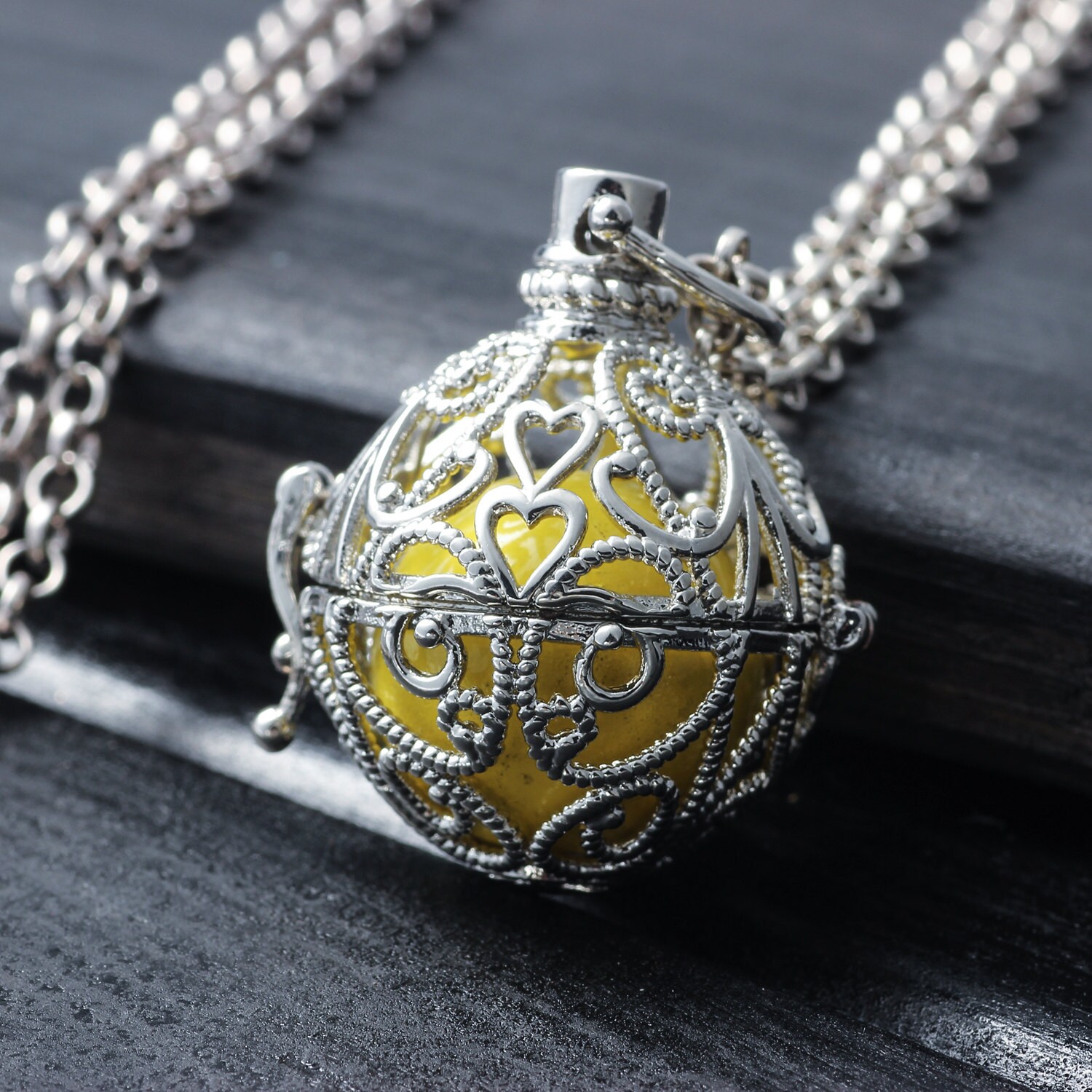 Fashion Silver Bola Necklace Heart Pendant Locket Glow In Dark Etsy