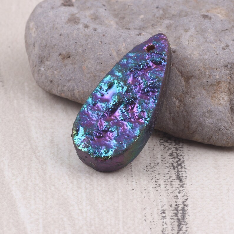 3pcs Drop Pyrite Druzy Pendant Rainbow Natural Stone Pendant Charm Gift For Women Jewelry Findings For DIY Gift Jewelry Purple