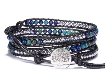 4MM Phoenix Beaded Wrap Bracelet Gemstone Leather Wrap Bracelet Leather And Gemstone Wrap Bracelet Triple Wrap Bracelet Boho Beaded Bracelet