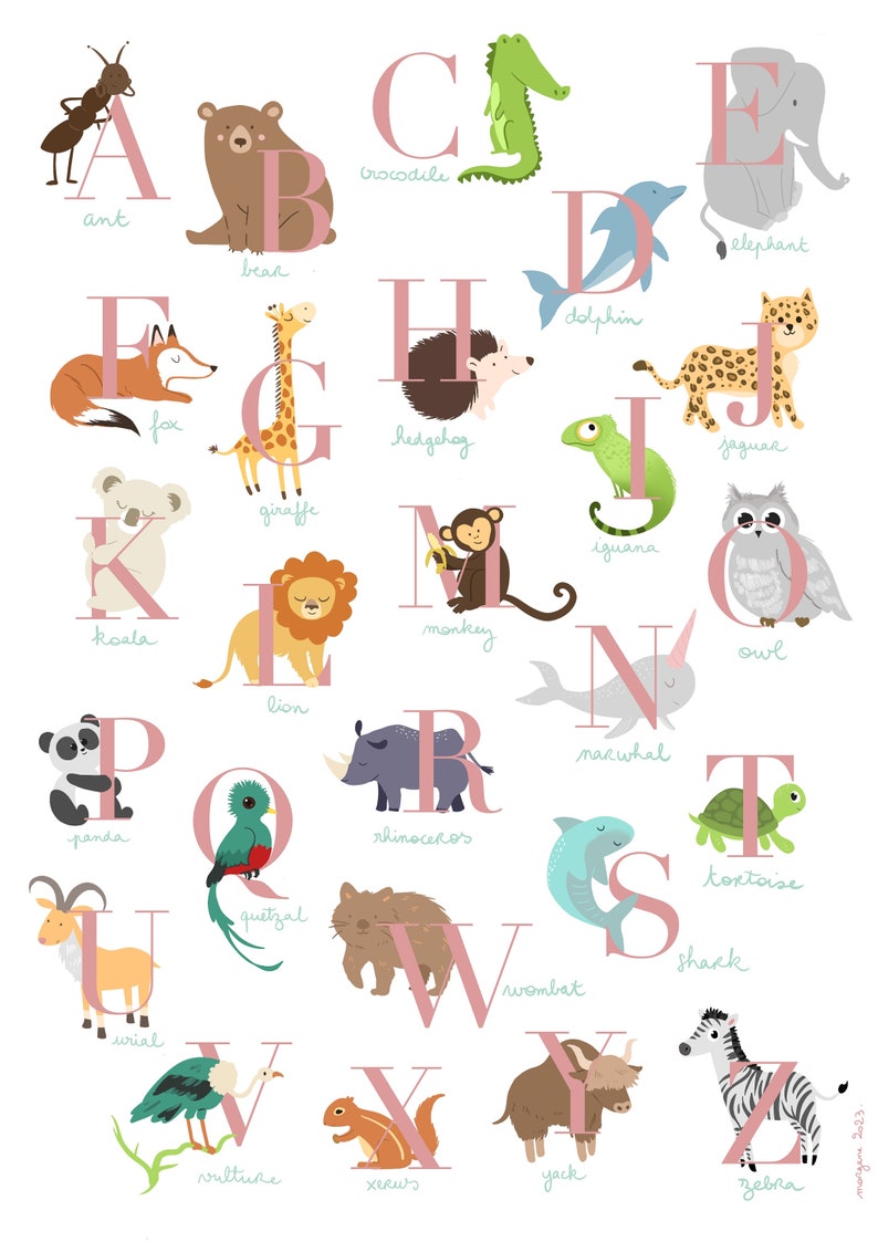 Children's animal alphabet poster Animal alphabet for kids English Version