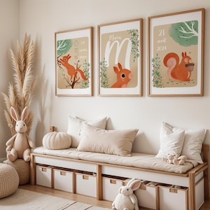 Set of 3 personalized posters - Squirrel motif - little boy