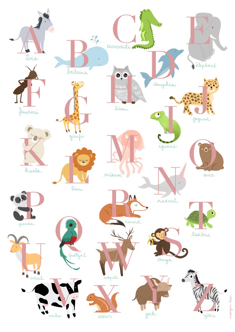 Children's animal alphabet poster Animal alphabet for kids image 2