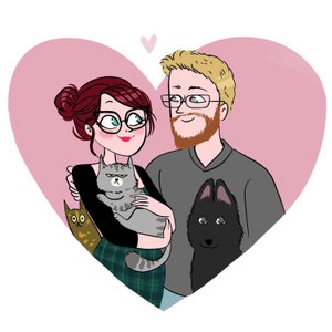 Personalized couple portrait with animals cartoon style image 2