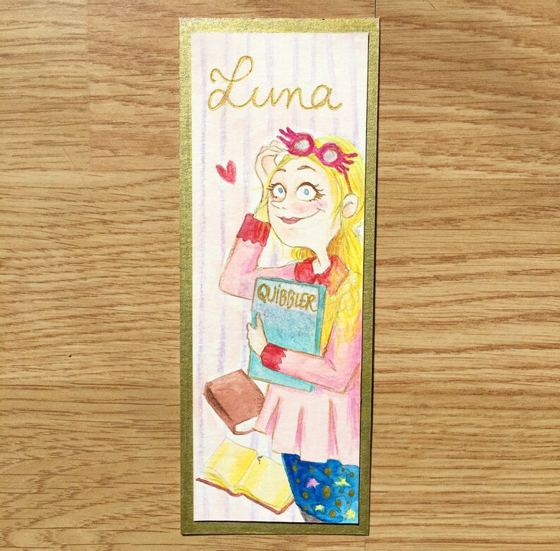 Luna's bookmark Print illustration gold frame image 1