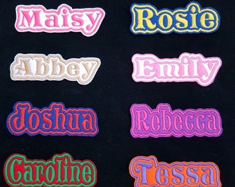 REBECCA USED EMBROIDERED VINTAGE SEW ON NAME PATCH TAG ASSORTED COLORS AVAILABLE