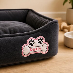 Personalised Embroidered Dog Bone Patch, Custom Name Applique