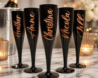 Personalised Black Champagne Flute Or Sticker, Bridesmaid Proposal, Hen Party F2
