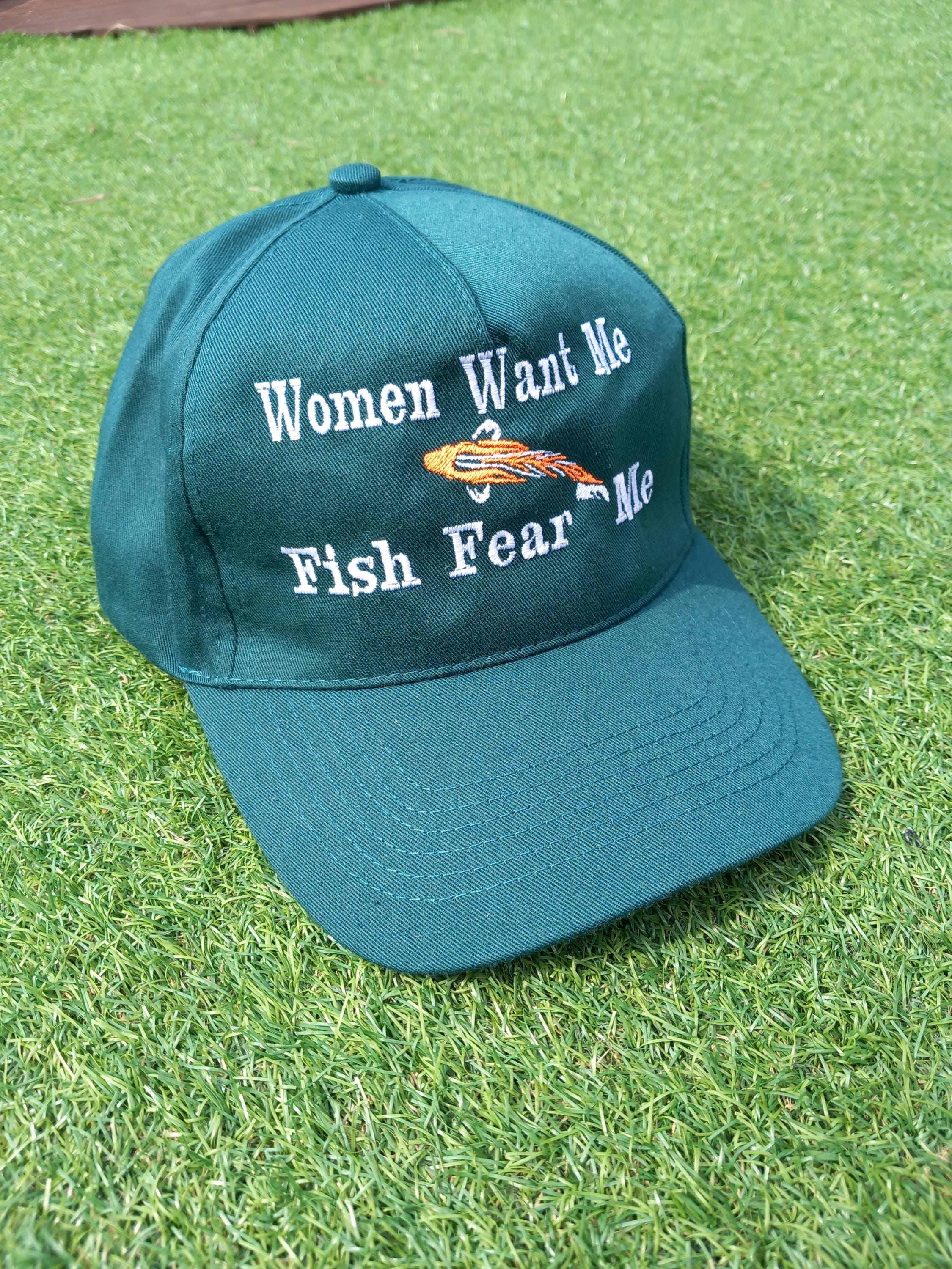 女性用「Want Me Fish Fear Me」刺繍入り野球帽、15色、17色の糸