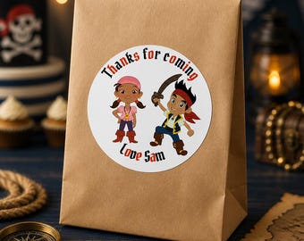 Pirate Personalised Round Gift Bag, Sticker Label Seal Sweet Cone in 4 Sizes