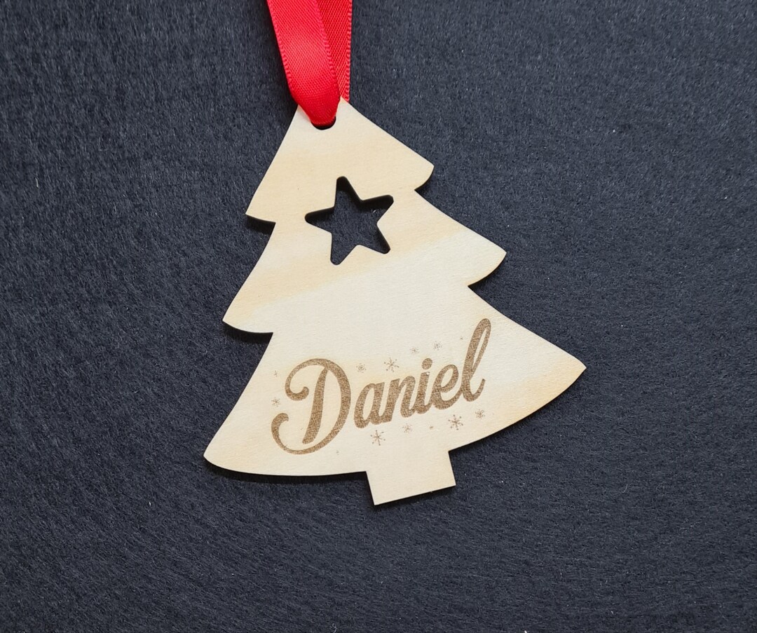 Personalised Wooden Christmas Tree Names Christmas Tree Christmas Bauble Xmas Decorations Etsy