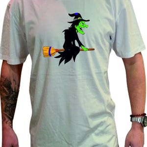 Flying Spooky Witch DTG Printed T Shirt classic retro cult tee, Halloween shirt, Scary Tee, Witch Tee, Spooky, Horror