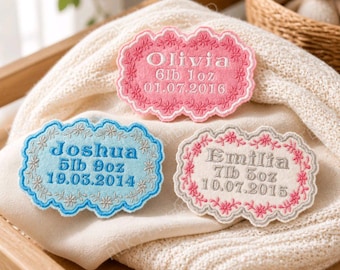 Personalised Embroidered Name Patch, Baby Announcement Badge