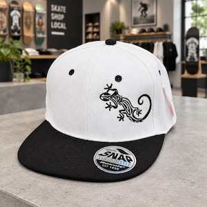 Gecko Embroidered  Snapback Hat | Black and White Cap