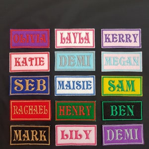 Personalised Embroidered Name Patch Badge (Rectangular) Iron on or sew