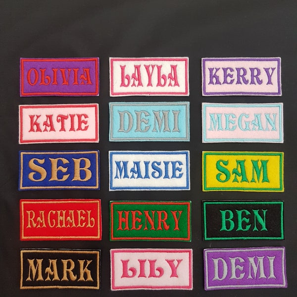 Personalised Embroidered Name Patch, Custom Iron On or Sew On Rectangle