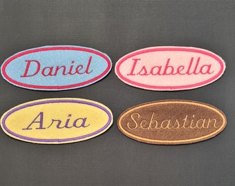 Personalised Oval Embroidered Name Patch Badge Girls Boys Iron on or sew