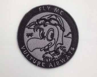 Fly Me Vulture Airways Embroidered Patch | Badge Iron on | Sew On | Vulture Patch | Bird | Animal Design | Custom | Personalised