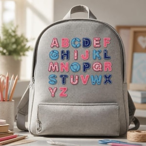 Pink or Blue Embroidered Letters 2 x Patch Badge Iron on or sew