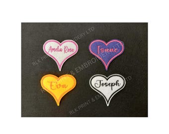 Heart Embroidered Name Patch, Personalised Iron On Applique