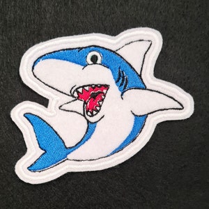 Shark Embroidered Patch Badge Iron on Sew on | Children&#39;s Patch | Cute Badge| Personalised Badge | Custom | Shark