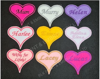 Custom Embroidered Heart Name Patch - Iron On or Sew On